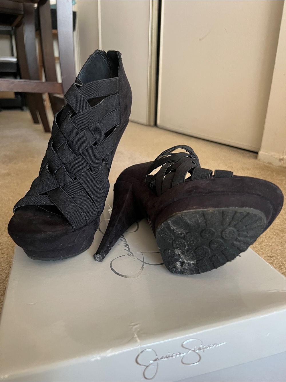 Black Strappy High Heel Platform Sandal - Picture 3 of 4